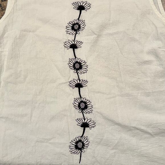 Top Gauze Y2K Boho Cottage Minimalist Soft Girl Embroidered Floral White 5XL - Picture 2 of 5